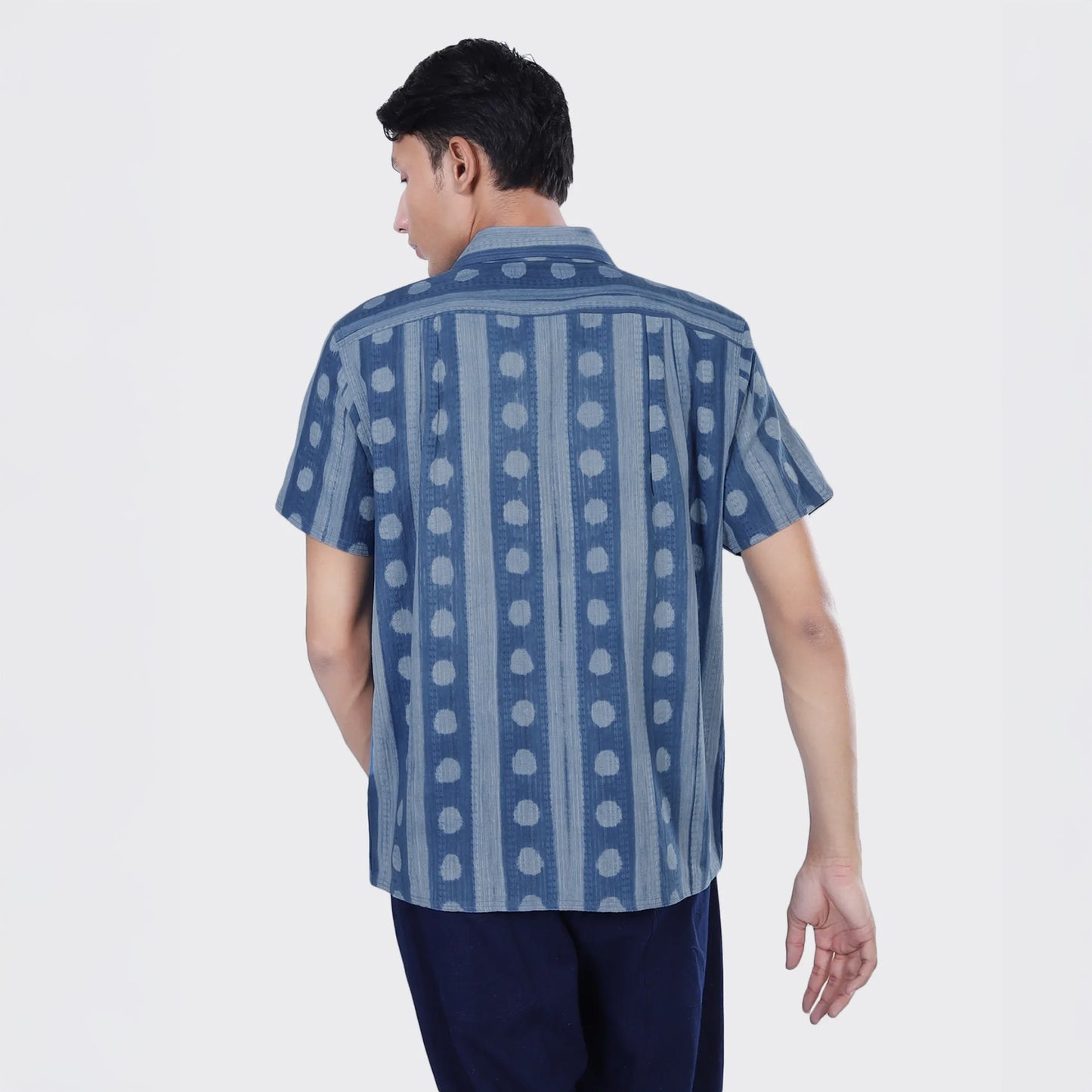 - Chintan Shibori Block Print Short Sleeve Shirt - Blue
