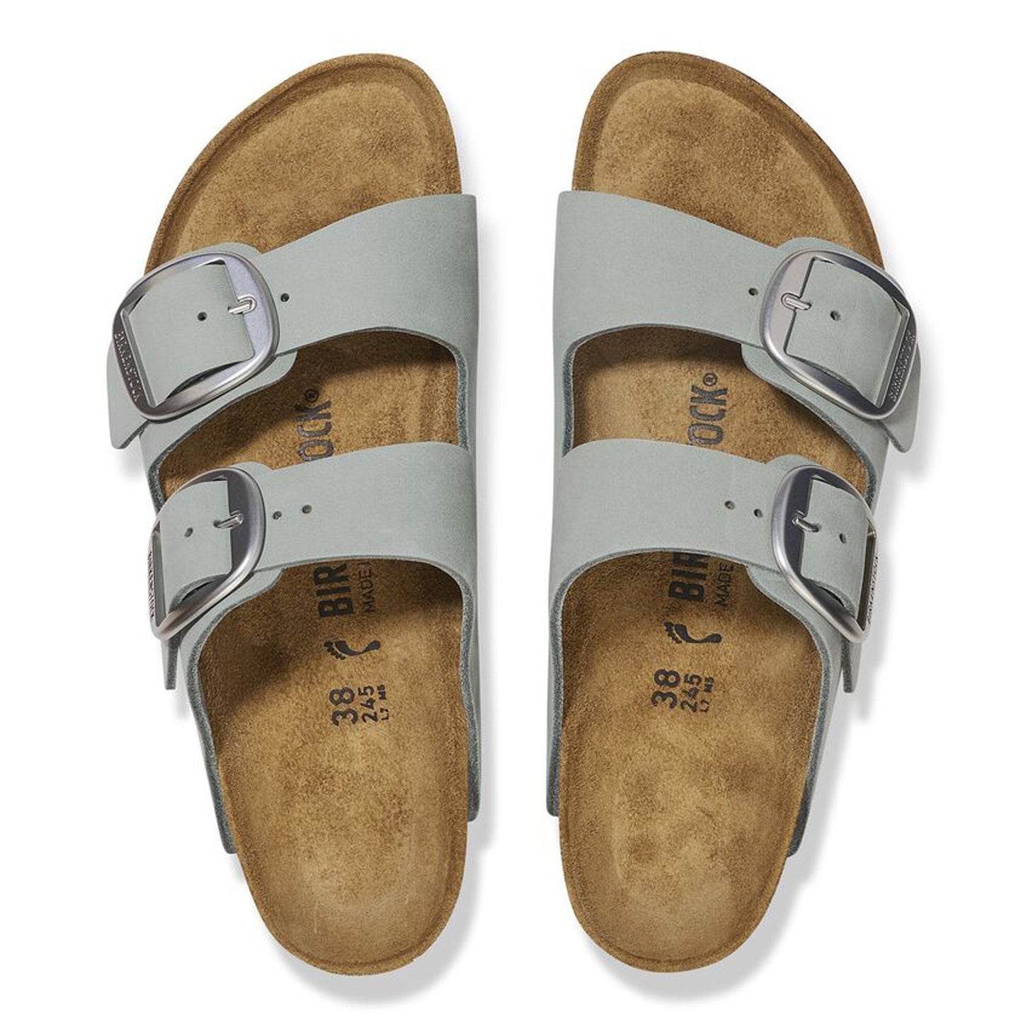 - Arizona Big Buckle Nubuck Leather Sandals - Pure Sage