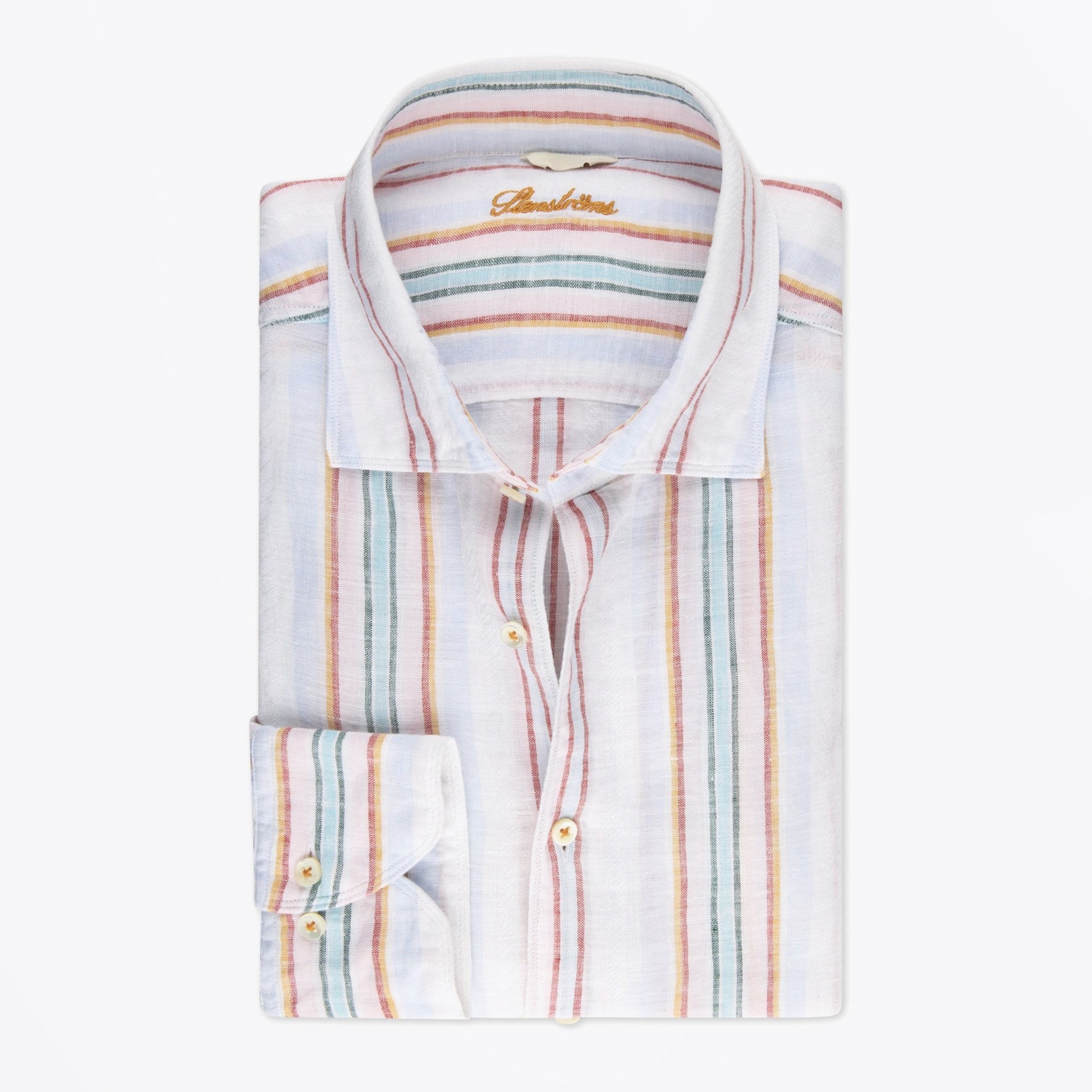 Stenstroms Fitted Body Linen Shirt - Multi Stripe