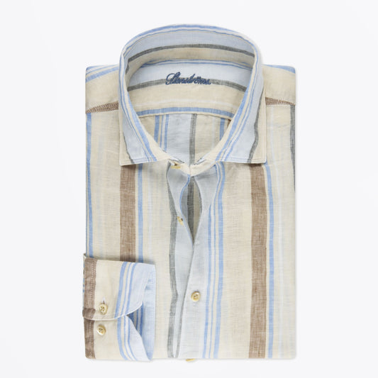 - Fitted Body Linen Shirt - Multi Stripe