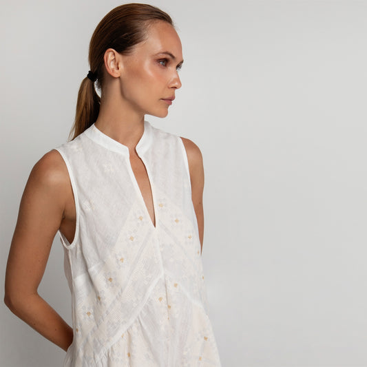Pixel Embroidered Dress - White/Gold