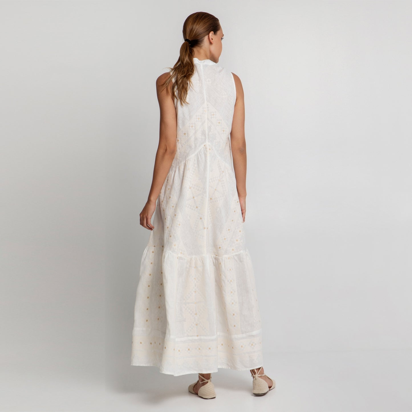 Pixel Embroidered Dress - White/Gold