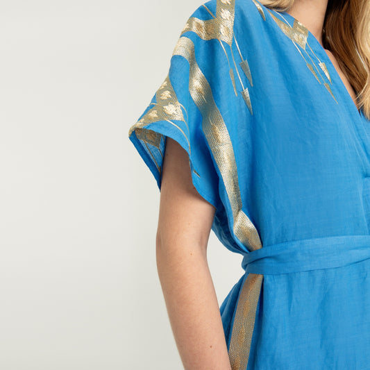 - Roots Kaftan With Belt - Blue/Gold