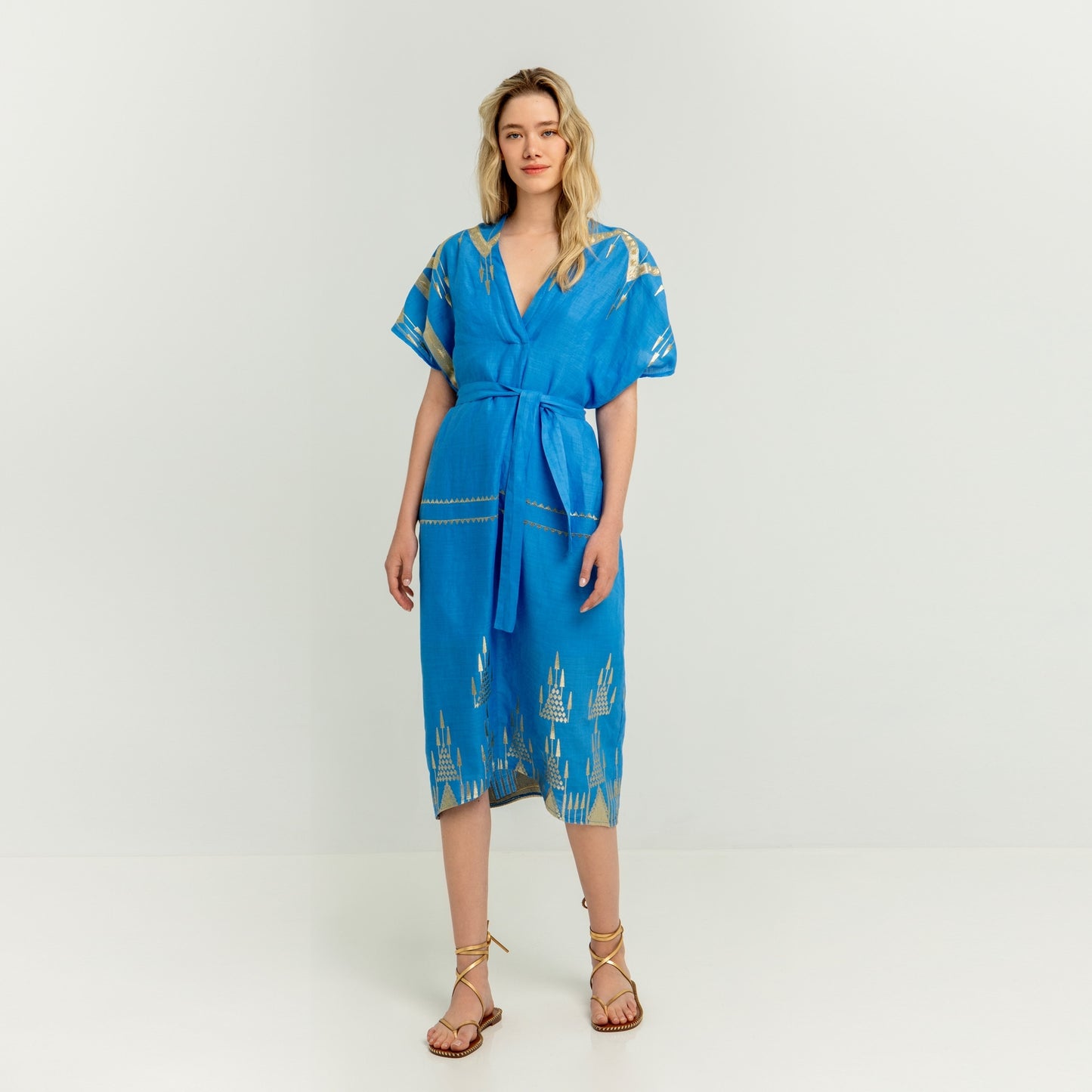 - Roots Kaftan With Belt - Blue/Gold