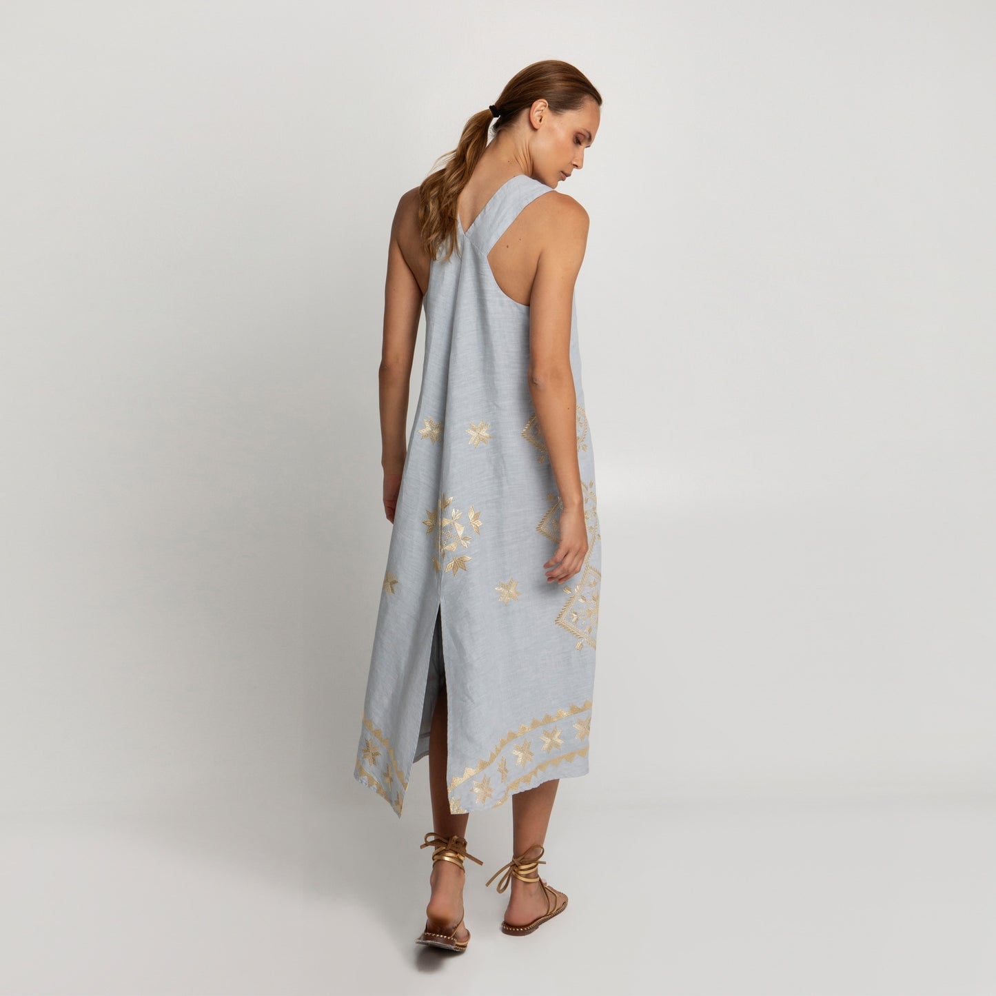 Lefkada Halterneck Dress - Light Grey/Gold