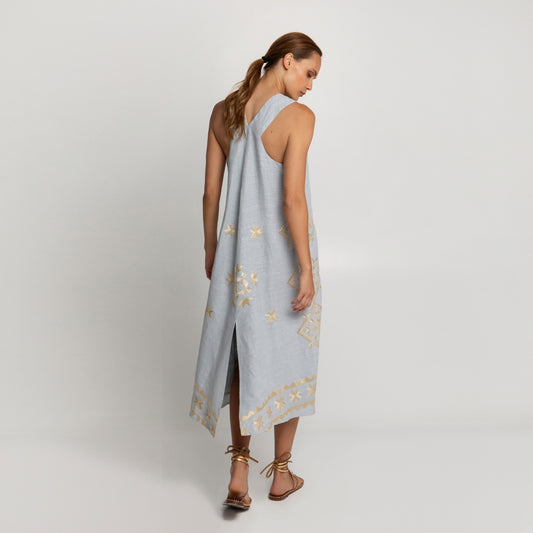 Lefkada Halterneck Dress - Light Grey/Gold