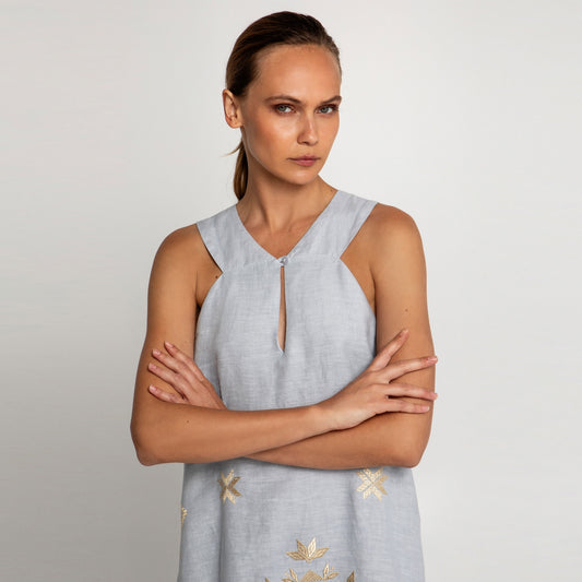 Lefkada Halterneck Dress - Light Grey/Gold