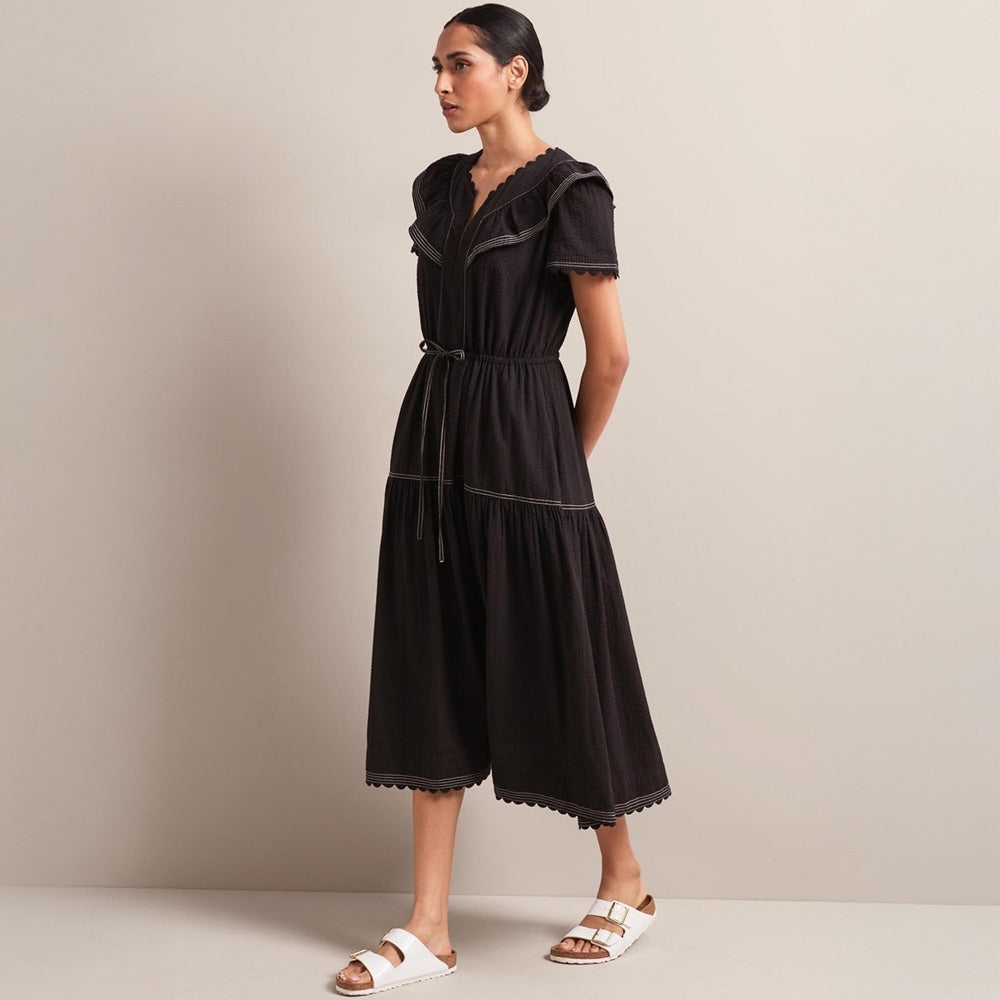 - Nessa Seersucker Maxi Dress - Black