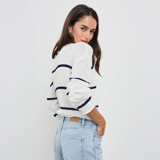 - Evangeline Sweater - Navy White Stripe