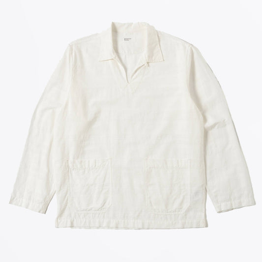 - Deffe Self Stripe Smocked Overshirt - Ecru
