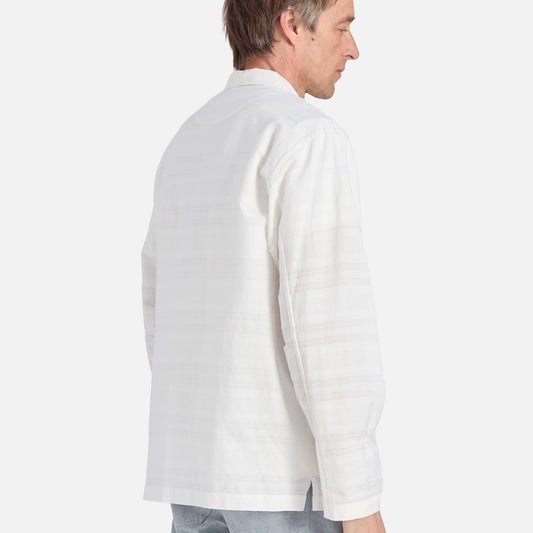 - Deffe Self Stripe Smocked Overshirt - Ecru