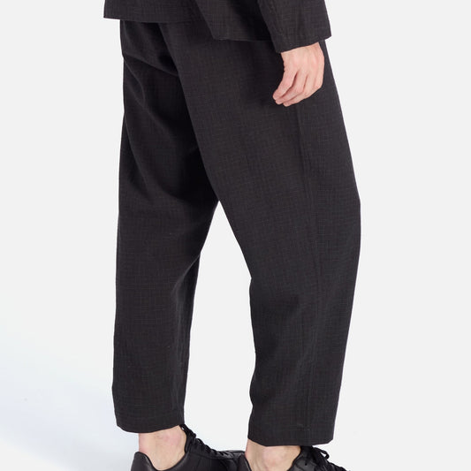 - Fine Linen Mix Pleated Track Pant - Charcoal