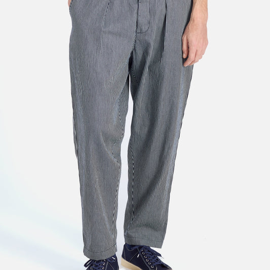 - Hickory Striped Denim Pleated Track Pant - Indigo