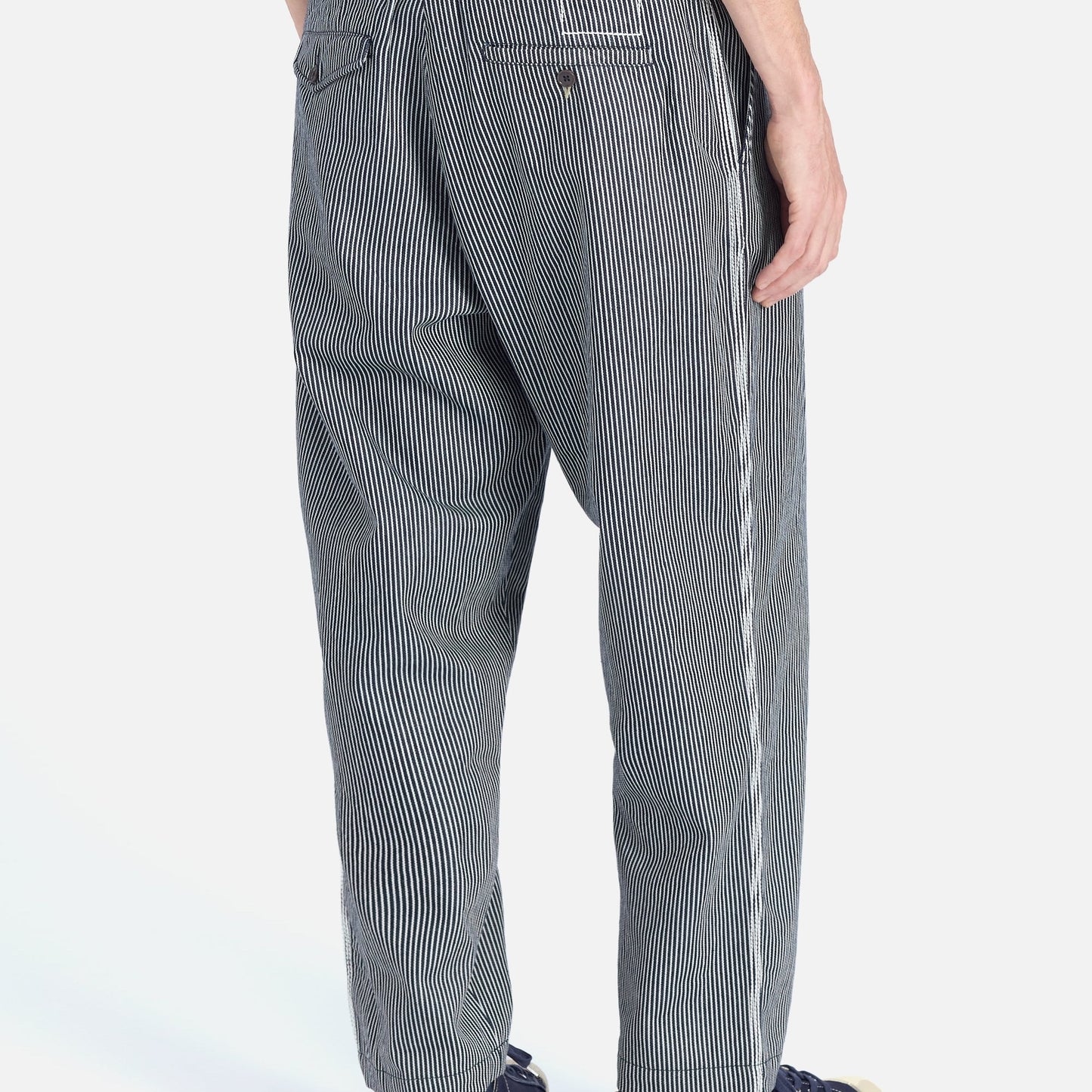 - Hickory Striped Denim Pleated Track Pant - Indigo