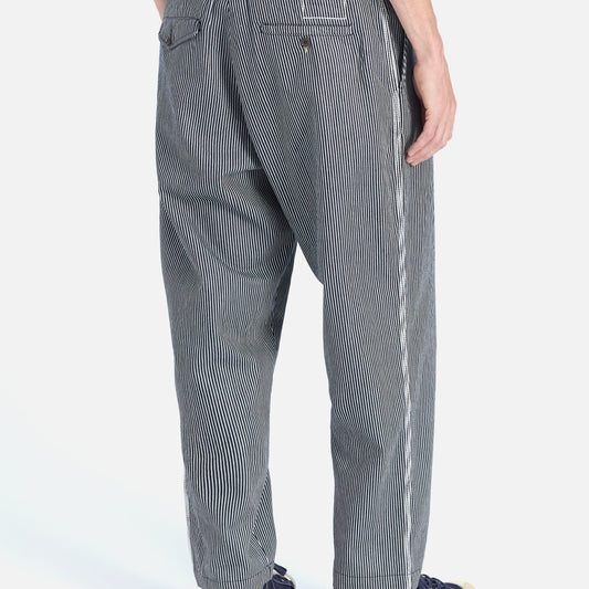 - Hickory Striped Denim Pleated Track Pant - Indigo