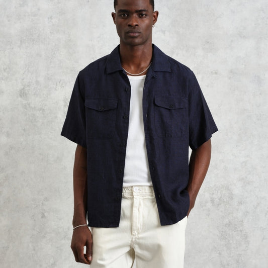- Bartlett Short Sleeve Linen Shirt - Navy