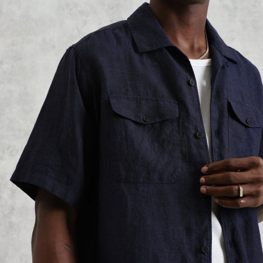 - Bartlett Short Sleeve Linen Shirt - Navy