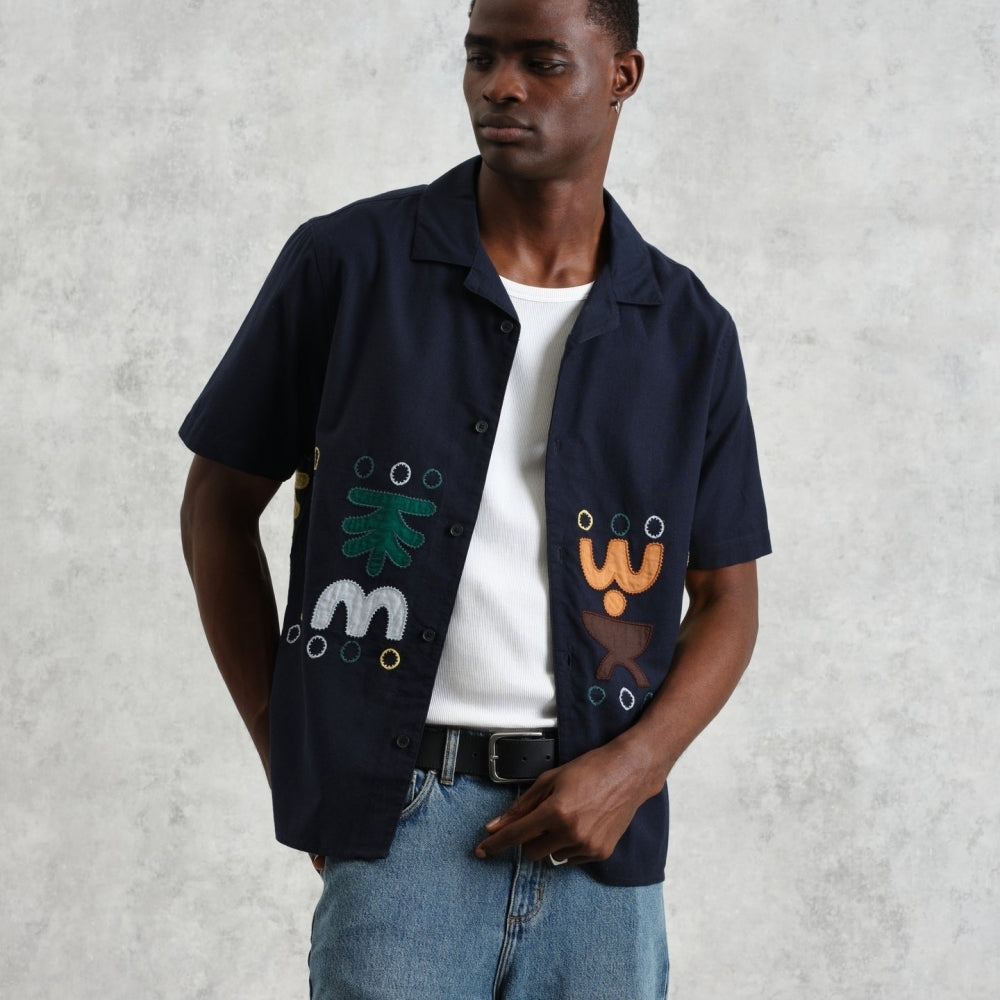 - Didicot Bold Doodle Short Sleeve Shirt - Navy