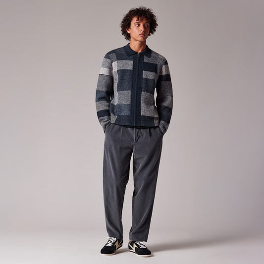 - Patchwork Zip Through Cardigan - Navy