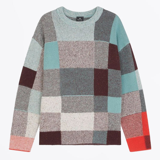 - Crew Neck Block Sweater - Petrol Blue