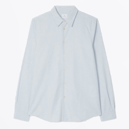 - Tailored Fit Melange Stripe Shirt - Light Blue