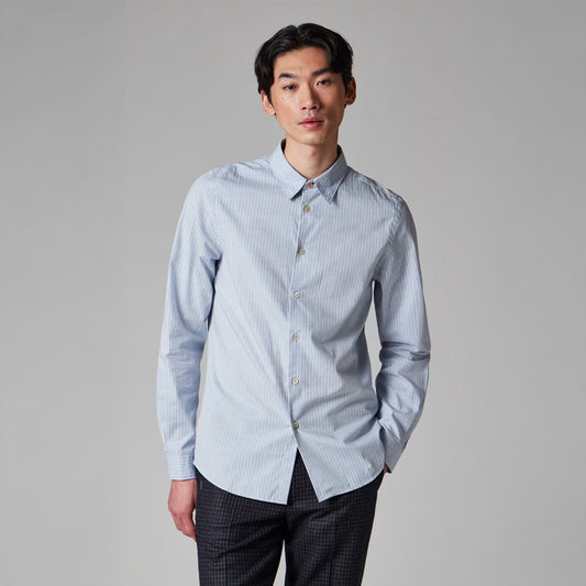- Tailored Fit Melange Stripe Shirt - Light Blue