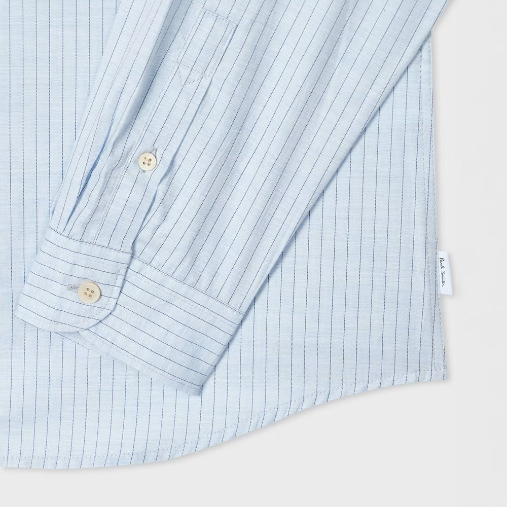 - Tailored Fit Melange Stripe Shirt - Light Blue