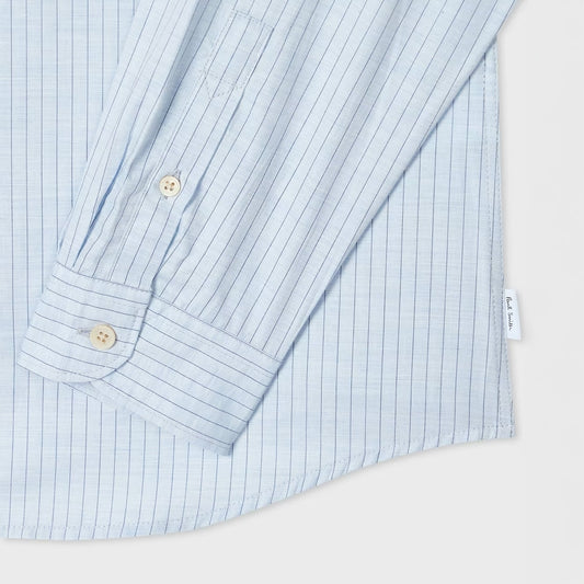 - Tailored Fit Melange Stripe Shirt - Light Blue