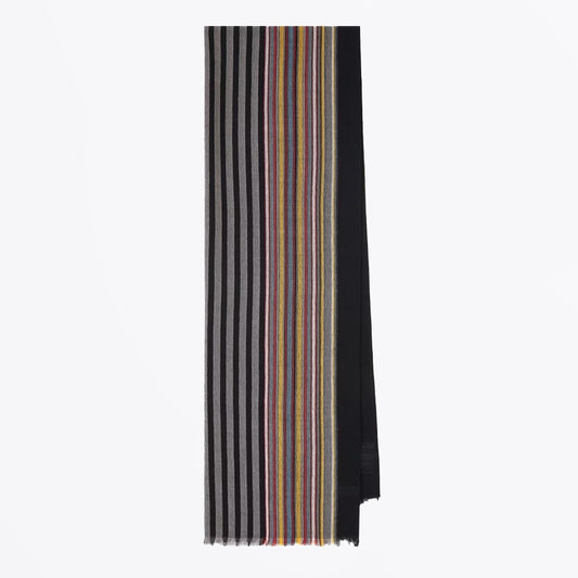 - Viscose Wool Signature Stripe Edge Scarf - Black