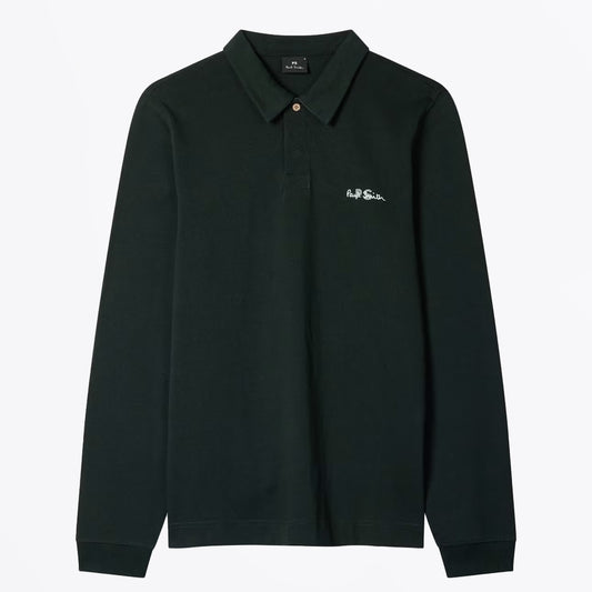 - Cotton Logo Long Sleeve Rugby Shirt - Dark Green