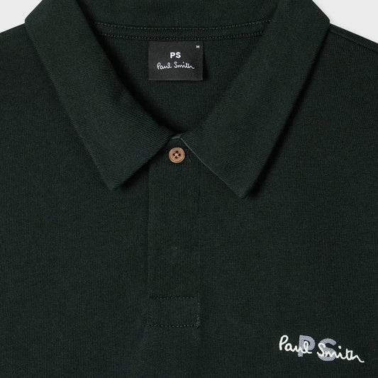 - Cotton Logo Long Sleeve Rugby Shirt - Dark Green
