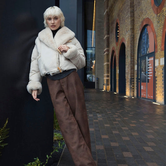 - Short Fur Collar Jacket - Cream