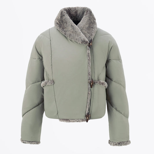 - Short Fur Collar Jacket - Sage