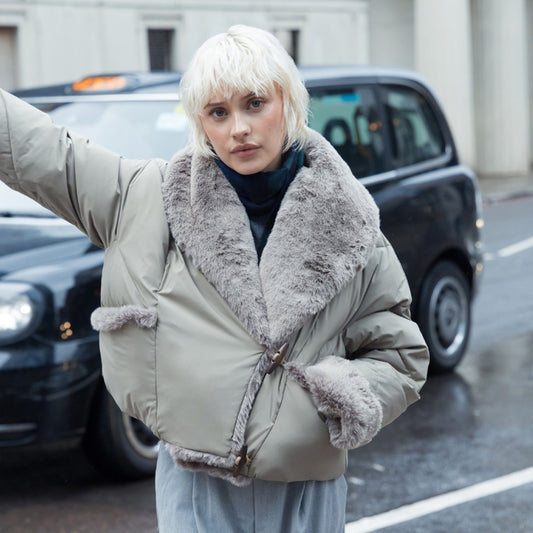 - Short Fur Collar Jacket - Sage