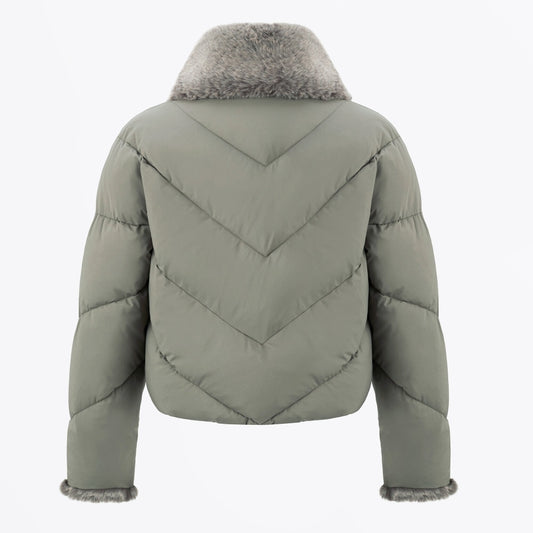 - Short Fur Collar Jacket - Sage