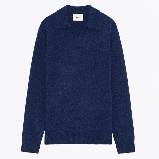 - Hope Boucle Yarn Polo - Navy Blue