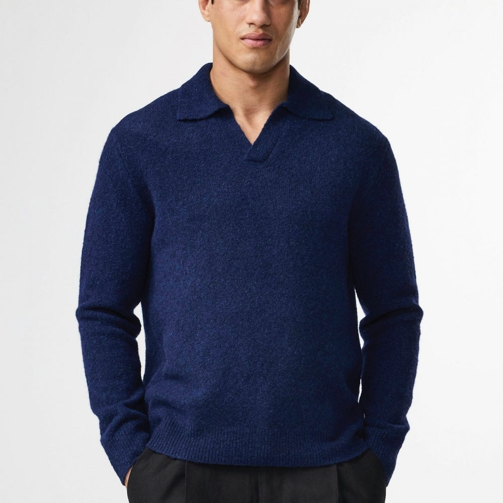- Hope Boucle Yarn Polo - Navy Blue