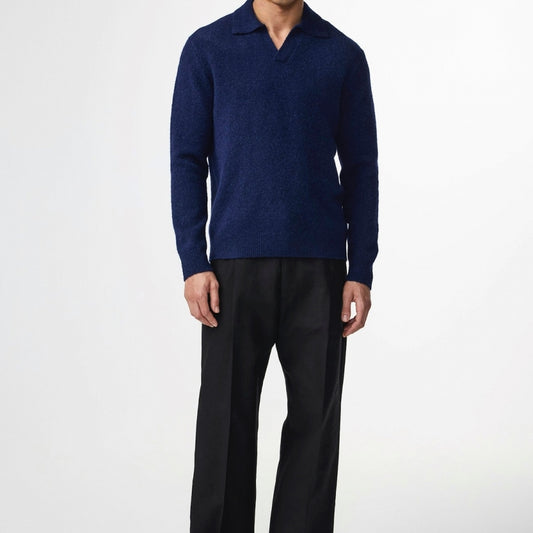 - Hope Boucle Yarn Polo - Navy Blue