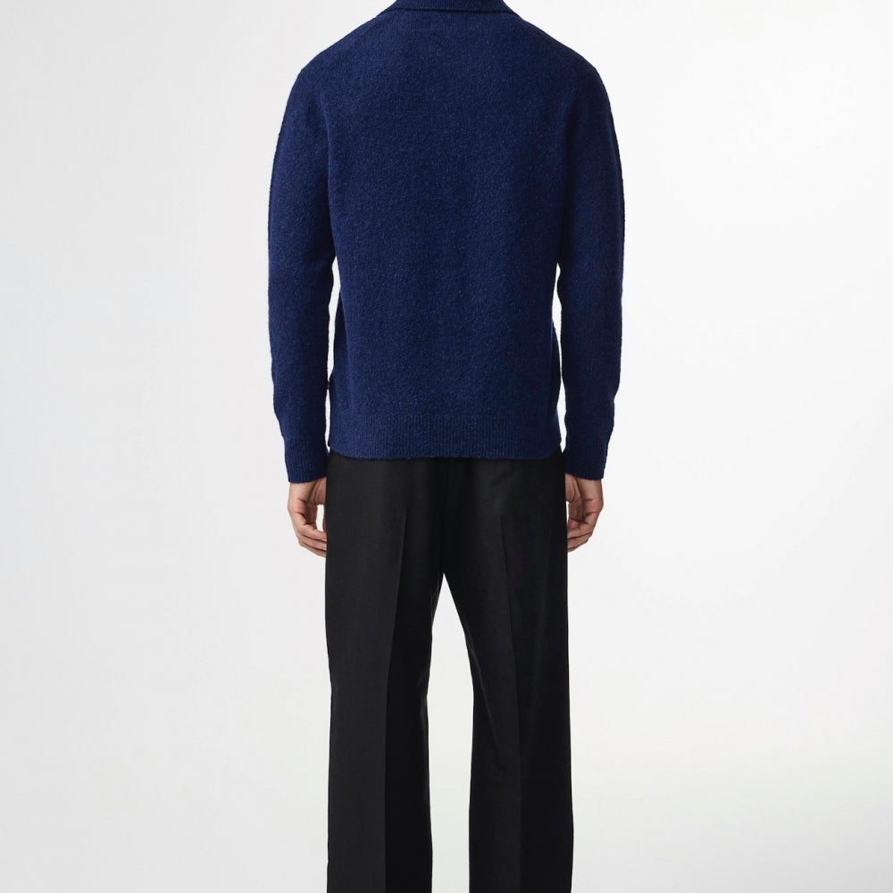 - Hope Boucle Yarn Polo - Navy Blue