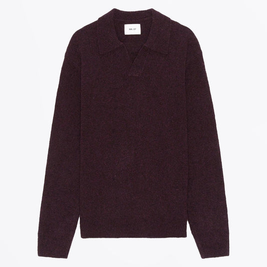 - Hope Boucle Yarn Polo - Wine Red