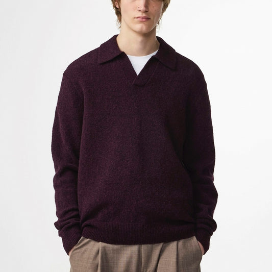 - Hope Boucle Yarn Polo - Wine Red
