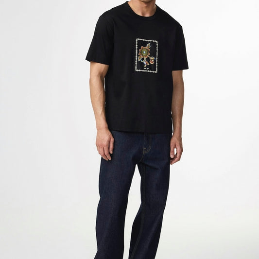 - Pedro Embroidered Cotton T-Shirt - Black
