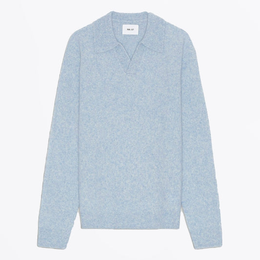 - Hope Boucle Yarn Polo - Cerulean