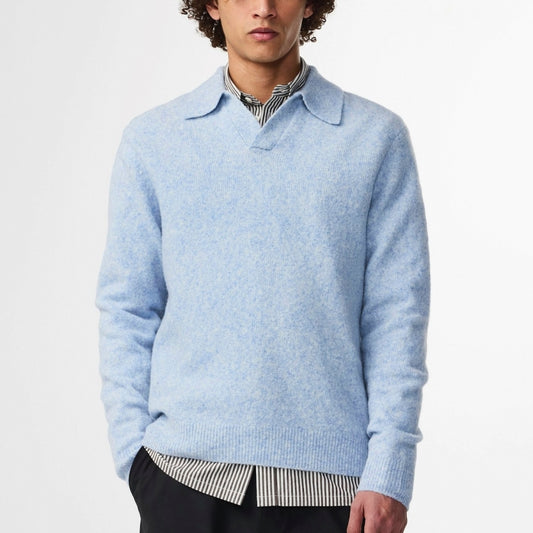- Hope Boucle Yarn Polo - Cerulean