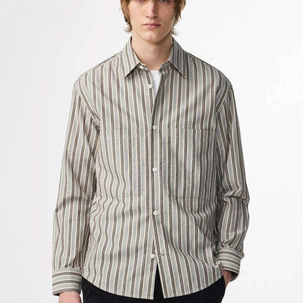 - Freddy Smooth Cotton Shirt - Navy Stripe