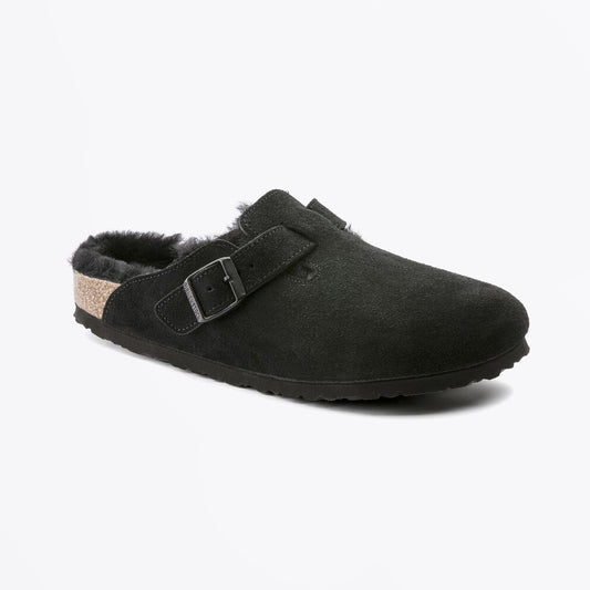 - Boston Shearling Suede Leather Clogs - Black