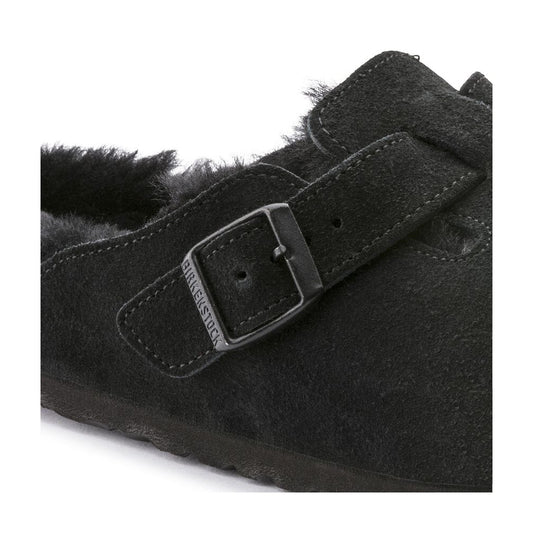 - Boston Shearling Suede Leather Clogs - Black