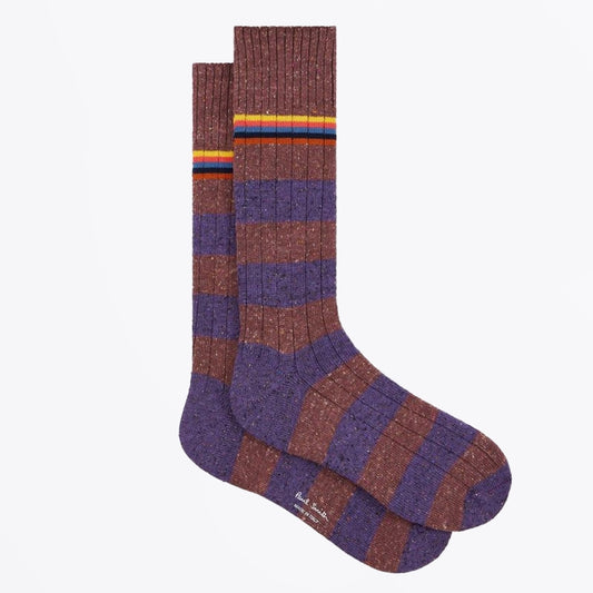 - Cotton-Silk Blend Chunky 'Signature Stripe' Socks - Red