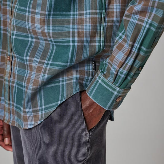 - Cotton-Flannel Check Shirt - Green and Blue