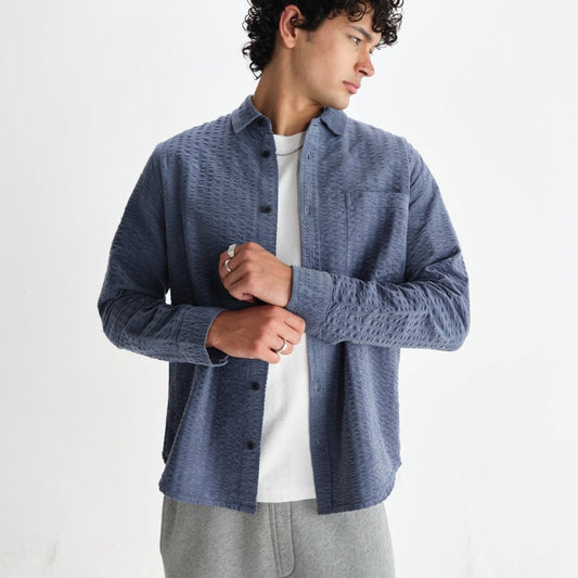 - Shelly Seersucker Corduroy Shirt - Blue
